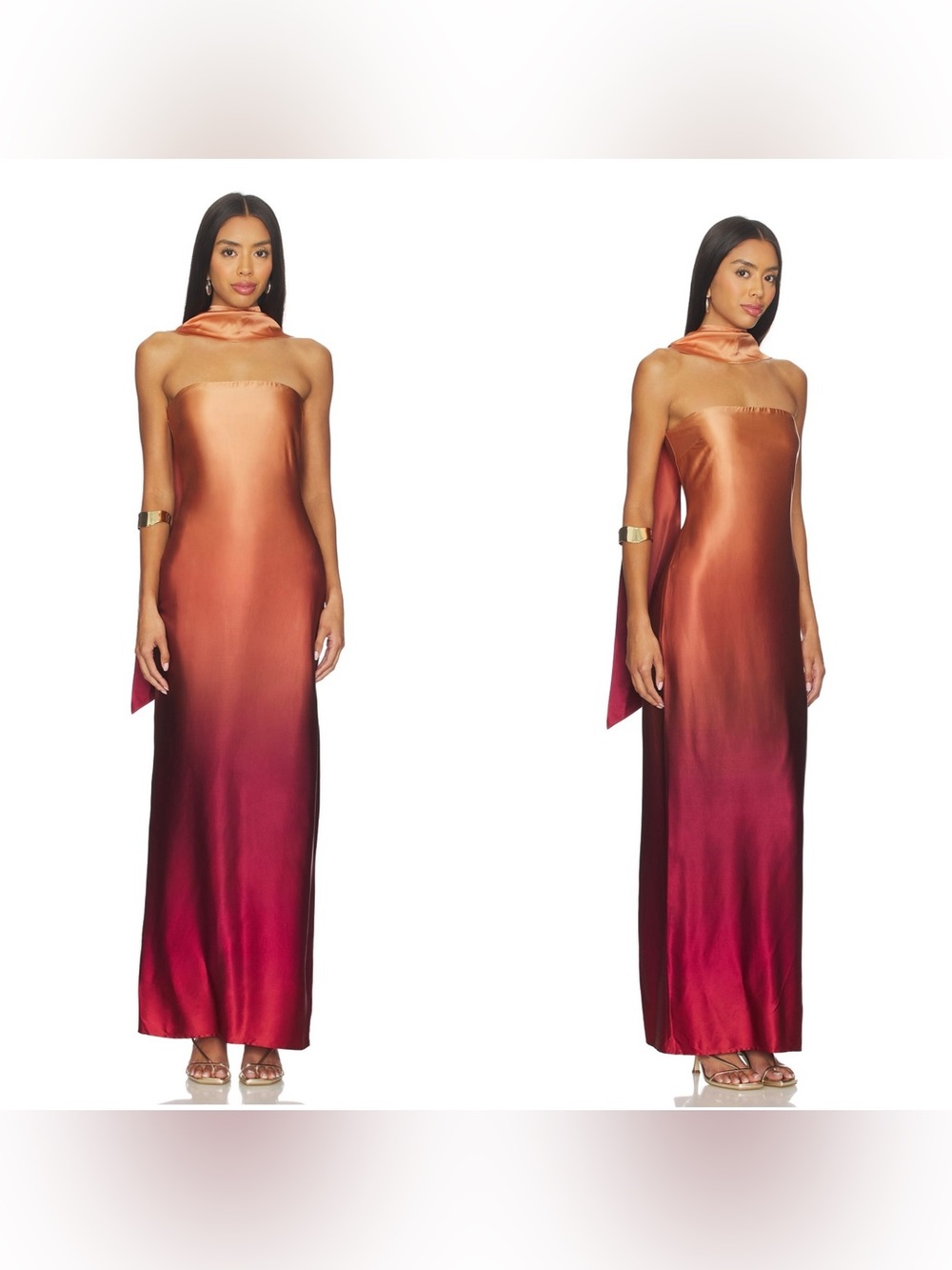 NWT NBD The Coralena Maxi Dress in Deep Red & Gold Ombre